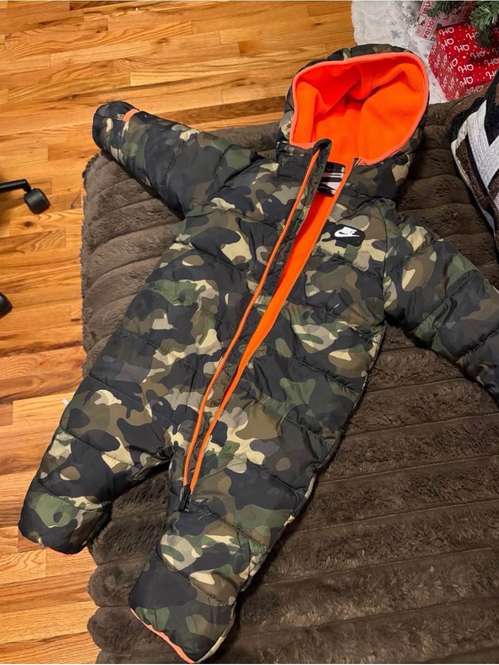 Nike Camo Puffer Jacket with Bright Orange Lining